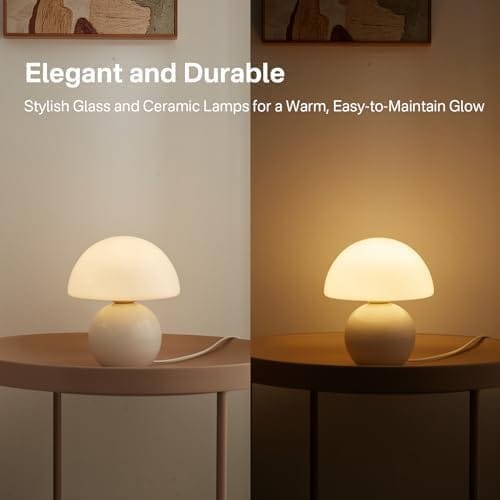 🤍 lampe champignon vintage blanche – verre & céramique – intensité variable