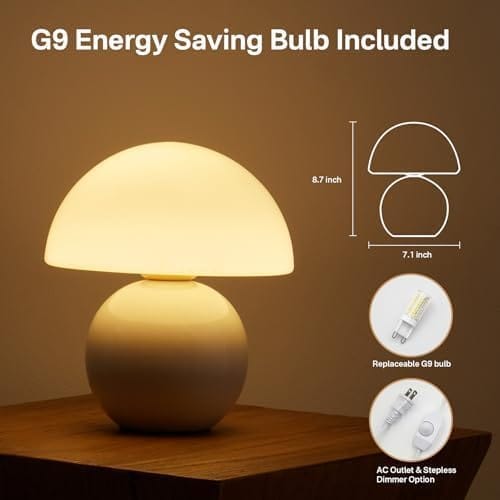 🤍 lampe champignon vintage blanche – verre & céramique – intensité variable