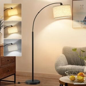 Lampadaire Arc LED Noir E27 – Tête Orientable 350° Beige