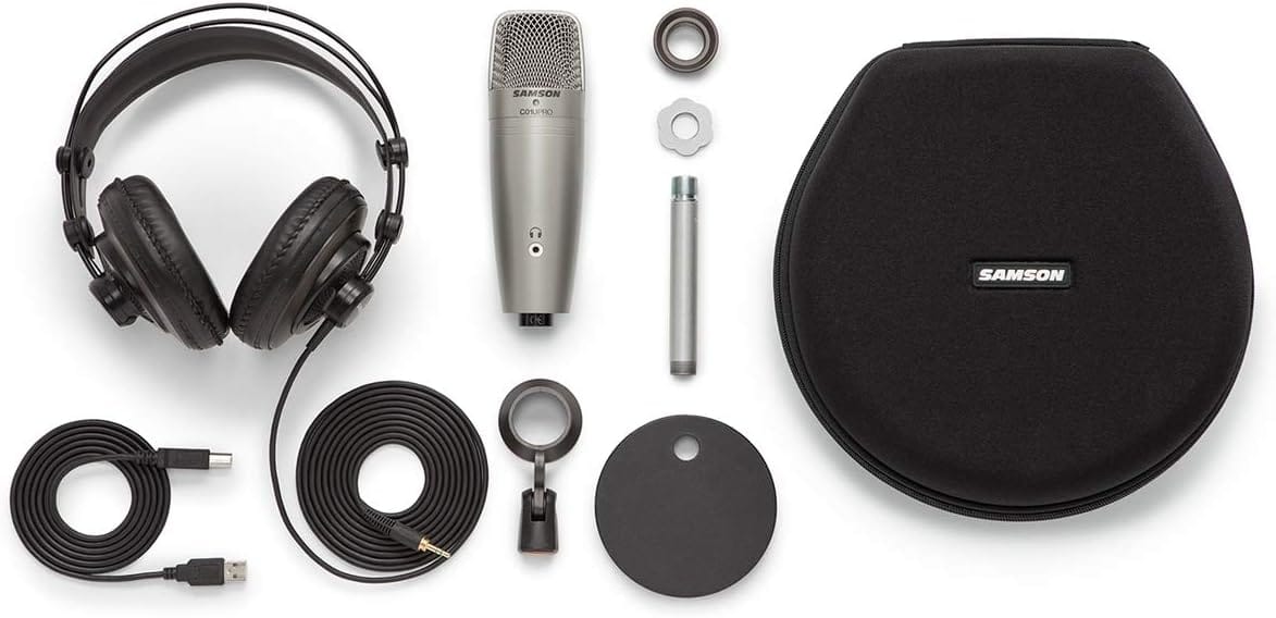 pack podcasting samson c01u pro micro usb, casque studio & Étui