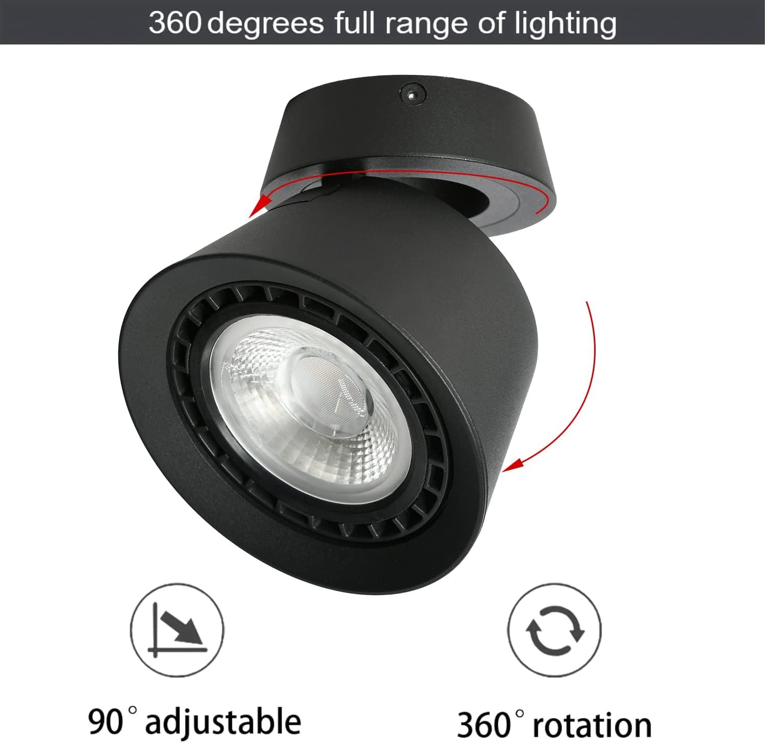 Spot LED Orientable 12W Noir 3000K – Rotation 360° – Éclairage Moderne – Image 2