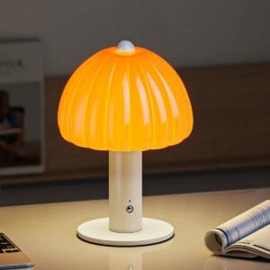lampe de table led design orange/blanc – tactile, rechargeable usb c, dimmable