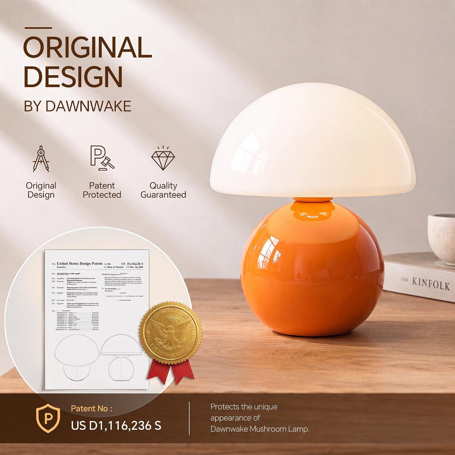 🍄 lampe de table champignon design orange & blanc – verre & céramique – intensité variable