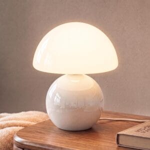 🤍 lampe champignon vintage blanche – verre & céramique – intensité variable