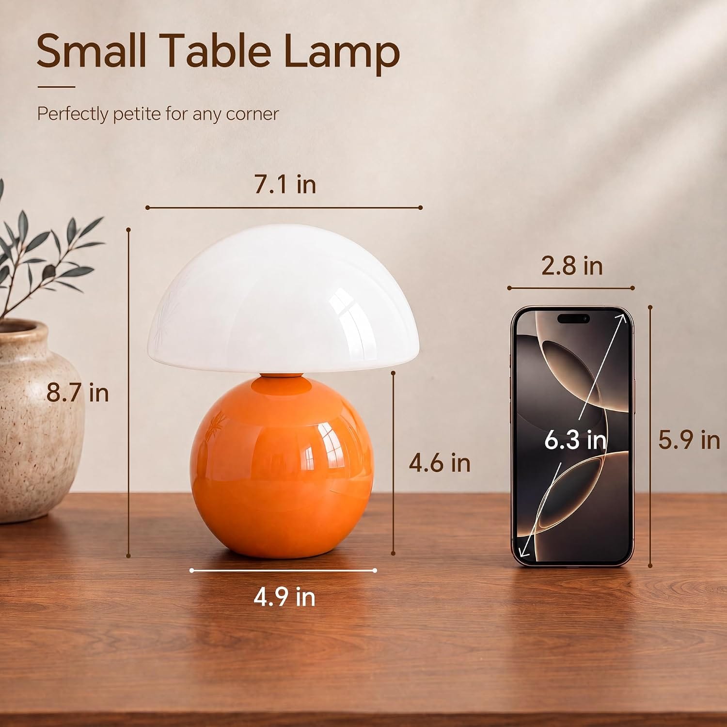 🍄 lampe de table champignon design orange & blanc – verre & céramique – intensité variable