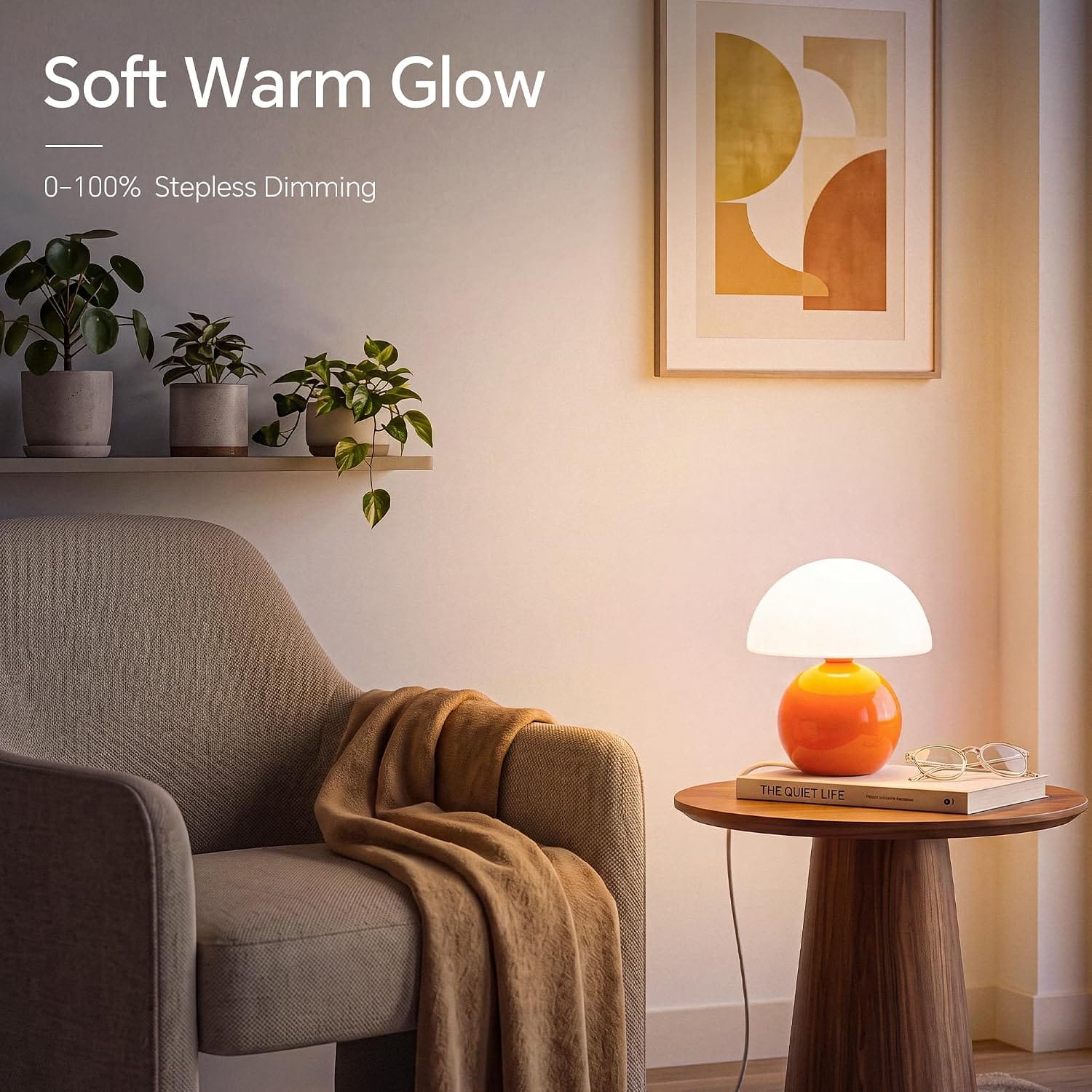 🍄 lampe de table champignon design orange & blanc – verre & céramique – intensité variable