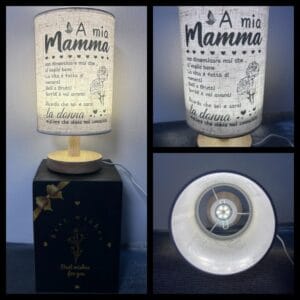 Lampe de chevet Maman en bois avec abat-jour – LED incluse