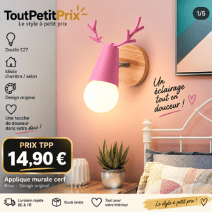 Applique murale cerf rose E27 éclairage intérieur