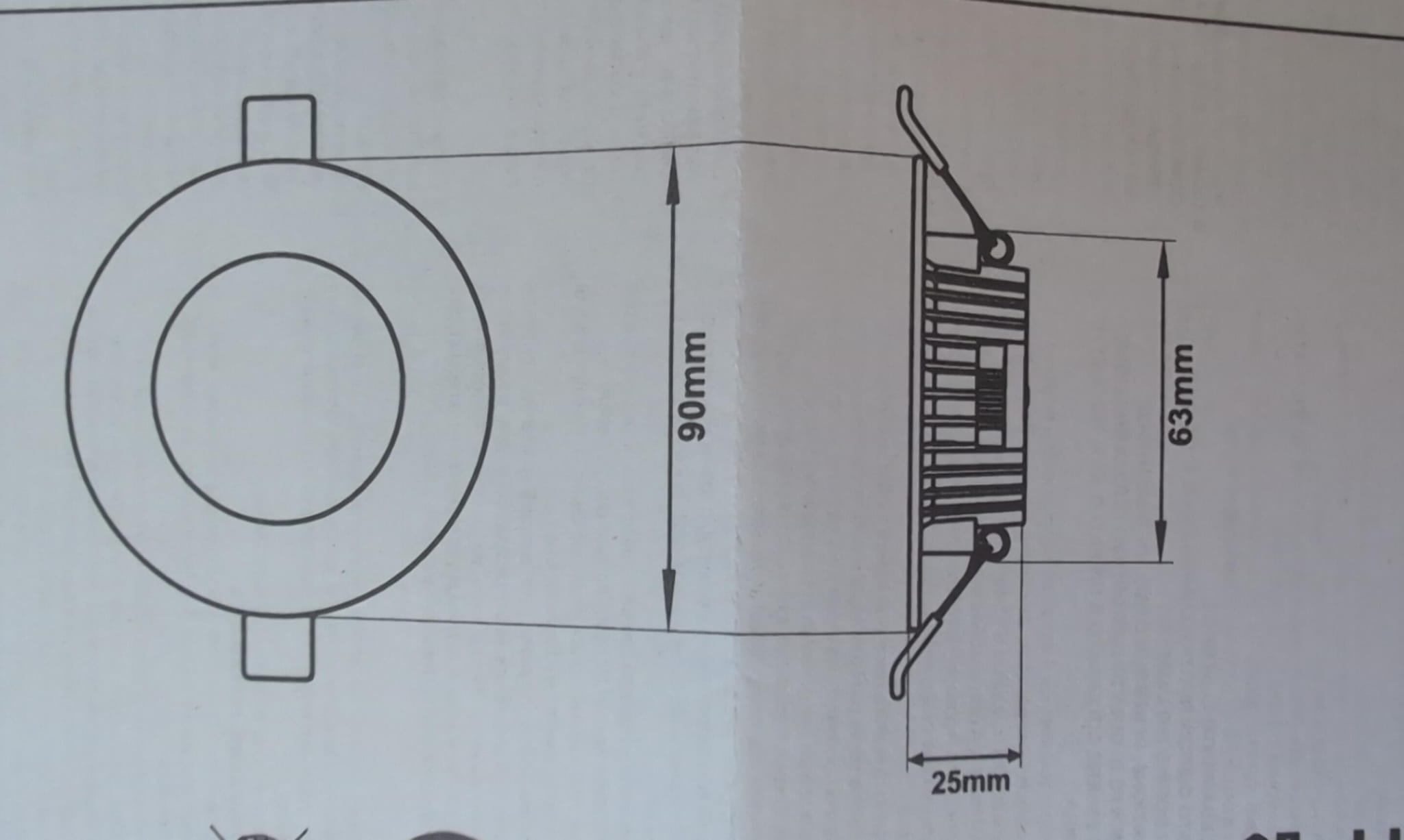 Dimensions spot LED encastrable 90 mm hauteur 25 mm